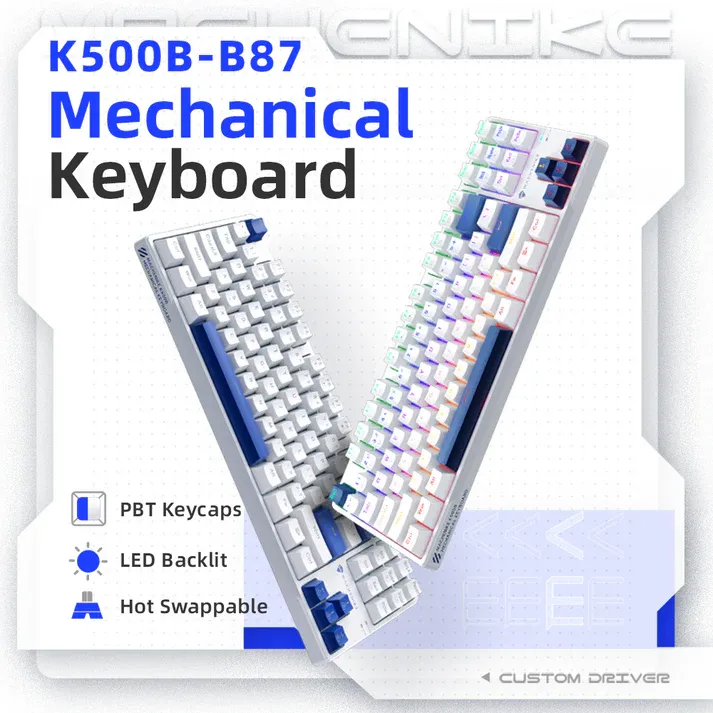 Teclado Mecânico Gamer Machenike K500B-B87 - Branco e Azul -  Switch Brown - 87 Teclas (80% Compacto) - Hotswap - RGB -  Wired (USB-C) - ABNT2 (Imagem 2)